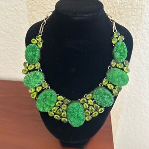 💚 Green Druzy Statement Necklace - Unmarked
